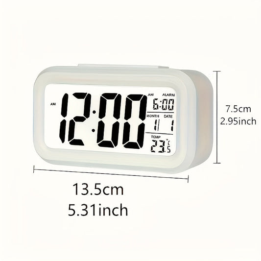 Smart LCD Display Digital Alarm Clock with Indoor Temperature, Date, and Light Sensor - Features Backlight and Night Light, Ideal for Home and Bedroom Use. Battery Operated Desk Clock suitable for Ages 14 and Up.