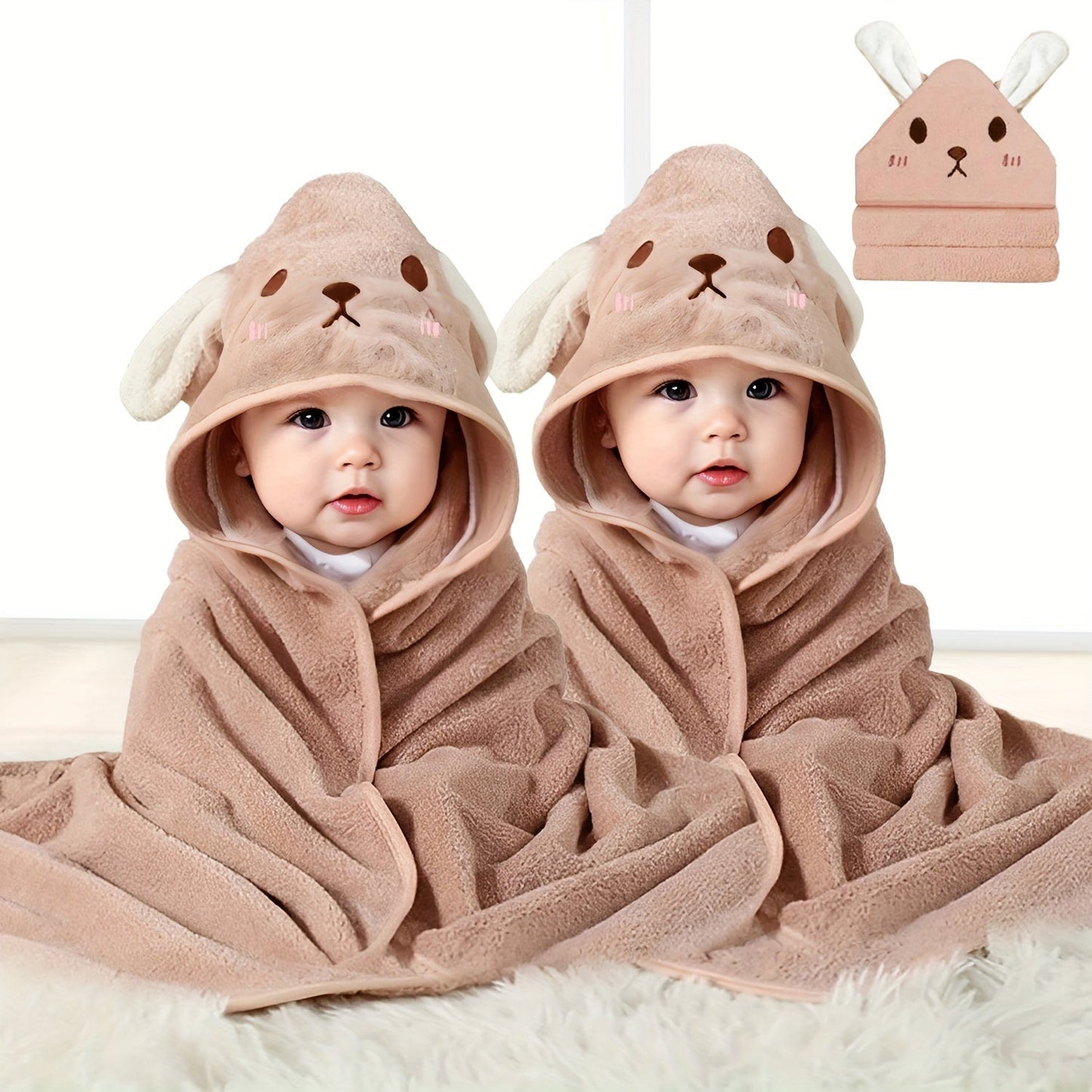 Get 2 Hooded Bath Towels featuring Cartoon Animal designs made from soft Polyester. These Swaddle Blankets are super absorbent and cozy, perfect for wrapping up after a fun day at the beach, pool, or bath time. Suitable for children ages 0-8 years old.