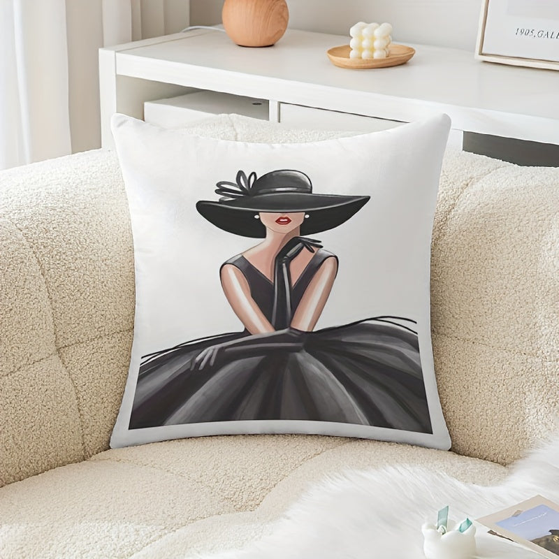 This elegant pillowcase features a French style double-sided retro noble lady portrait design. Made with 100% polyester, this woven decorative square cushion cover comes with a zipper for easy removal and is machine washable. Measuring 44.96 x 44.96 cm