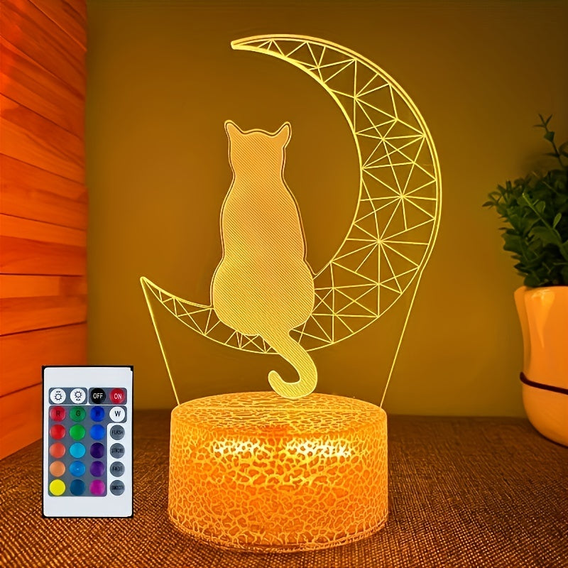 3D Moon Cat Crack Series Model with 16 Colors and Warm White Base LED Lamp, Touch and Remote Control, Ideal for Gifts.