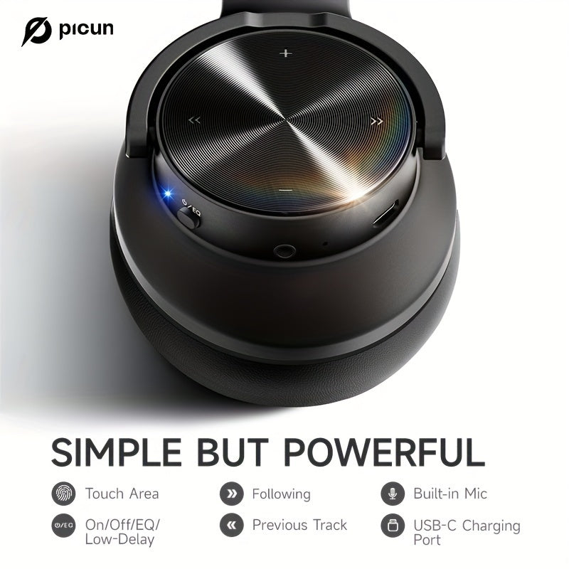 Picun B8 Wireless Over-Ear Headphones with 120 hours playtime, wireless 5.0, 3EQ & Game Mode, hands-free calls, foldable design, and Type-C charging. Suitable for travel, home, office, PC