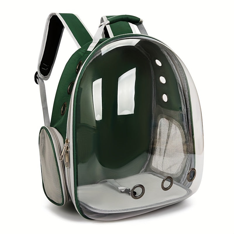 Transparent cat backpack carrier with zipper closure - breathable and comfortable space capsule design for pets.