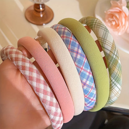 6pcs Women's Plaid and Solid Color Headbands, Elegant Polyester Hair Accessories for Travel, Vacation, and Everyday Style