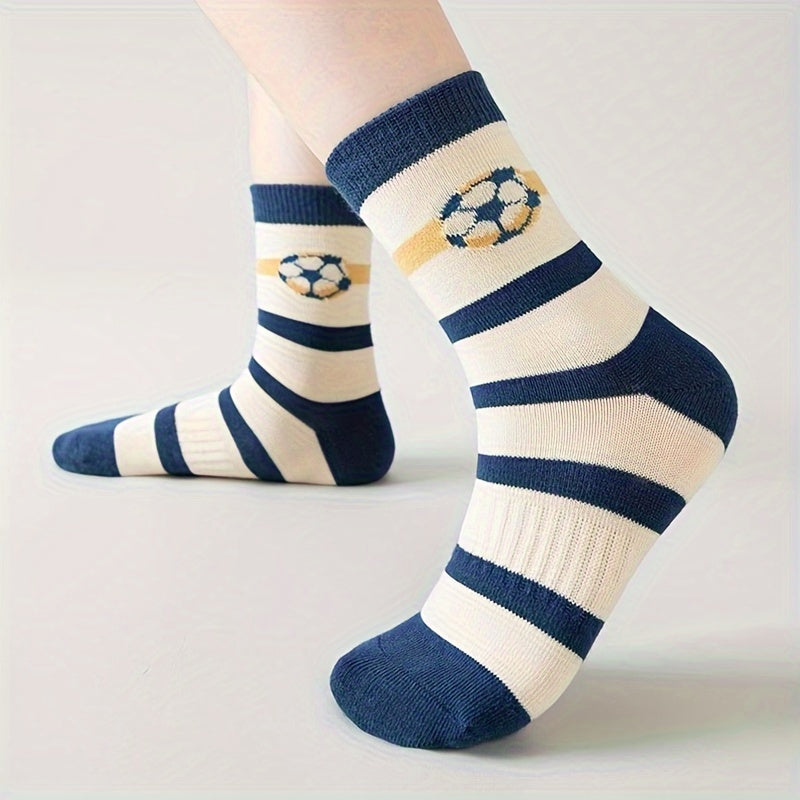 5 Boys' Striped Soccer Crew Socks - Breathable, All-Season Comfort