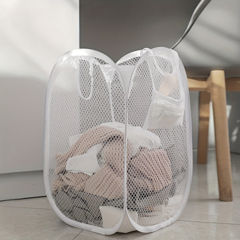 Spacious Mesh Laundry Basket with Convenient Handles, Collapsible, Generous Capacity for Storing Dirty Clothes, Sleek Rectangular Style, Ideal for Bathroom, Bedroom, or Dorm Use