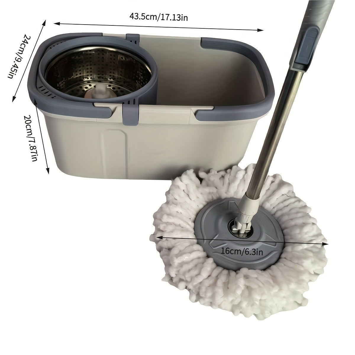 Get the 1pc Dual Drive Rotary Mop Set for effortless floor cleaning. This set includes an Automatic Dehydrating Bucket that eliminates the need for hand washing. Made from durable plastic with a stainless steel handle, the Spin-Dry Round Bucket is