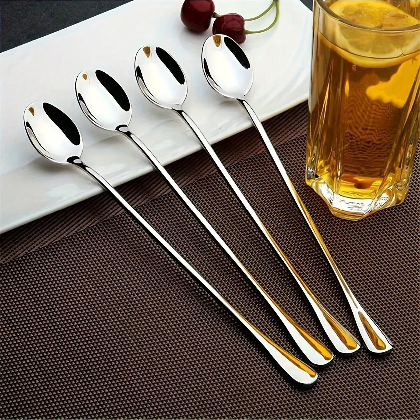 Set of 4 Stainless Steel Long Handle Spoons - Great for Coffee, Iced Tea, Ice Cream, and Desserts - Suitable for Use at Home, in Restaurants, or at School for Coffee Serving