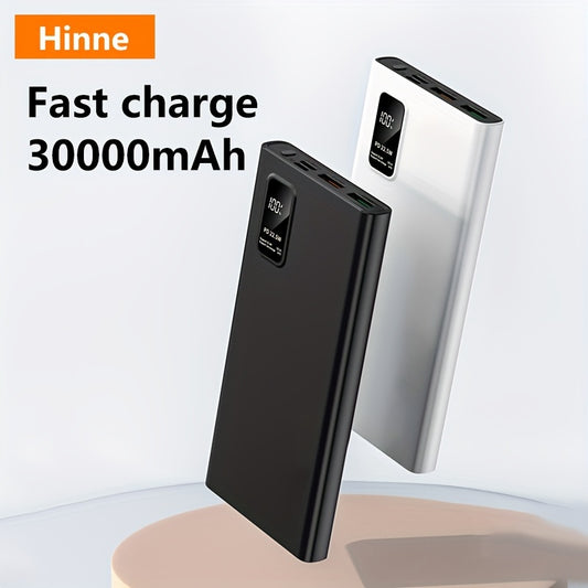 30000mAh Hinne Power Bank with Fast USB Type-C Charging, LED Display, Universal Compatibility for iPhone/Samsung/Android, Lightweight Emergency Power Supply with Lithium Polymer Battery.