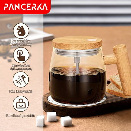 High Borosilicate Glass Electric Self-Stirring Mug with Leak-Proof Lid - Battery Operated Automatic Mixing Cup, Portable and Lightweight; One-Button Operation - Great for Coffee, Milk, Protein Shakes; BPA-Free, Ideal for Home, Office, and Travel