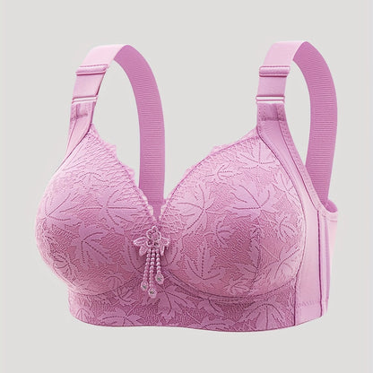 Solid floral lace tassel bra: Elegant, breathable, wireless push-up style for women's lingerie.