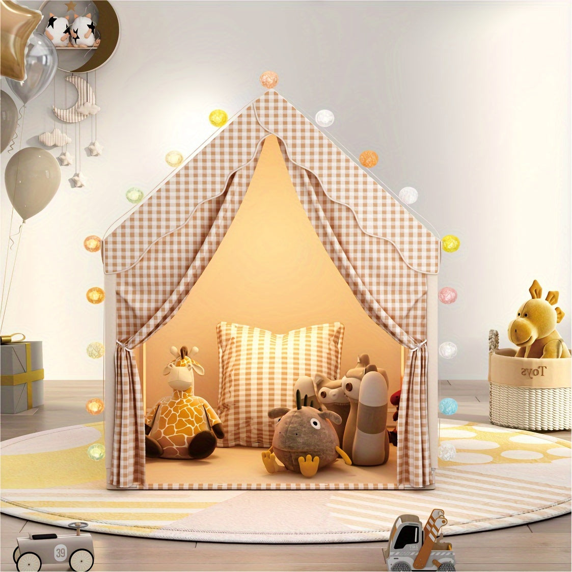 Indoor playhouse castle tent made of polyester & PVC, perfect for pretend play and holiday gifts (excluding lights)