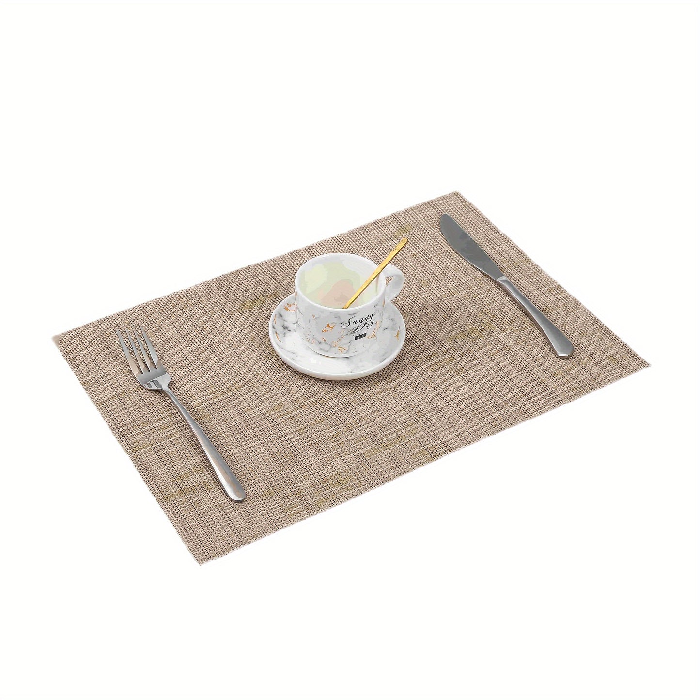 ZIRAN Placemats Set of 4, Washable Vinyl Mats for Dining Table, Durable PVC Weave, Indoor/Outdoor, Caramel Color