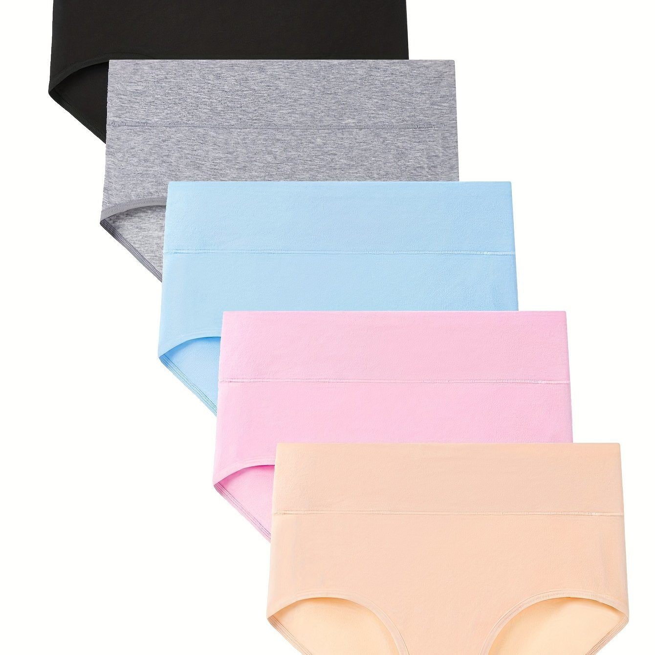 5-pack of molasus Women's High-Waist Briefs in assorted solid colors, breathable and stretchy with full coverage.