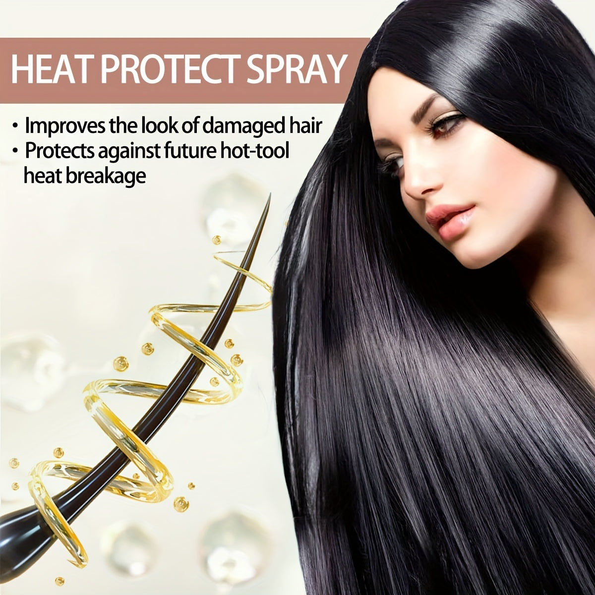 150ml Hair Heat Protection Spray with Keratin for moisture and elasticity.