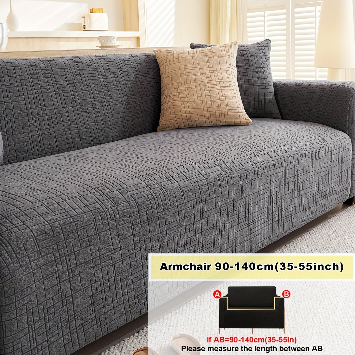 Elastic Fitted Sofa Slipcover made of Polar Fleece Fabric. T-Cushion Design, Machine Washable. Stretch Sofa Cover fits Armchair to 4-Seater Sectional Sofas. Plain Style, No Printing.