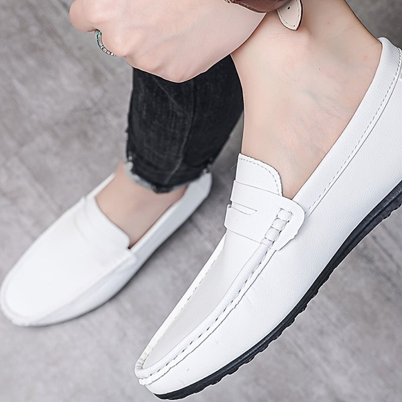 Men's slip-on penny loafers with solid color, non-slip durable soft sole, ideal for daily wear.