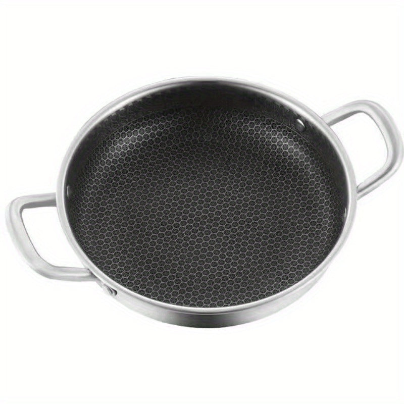 Saucepan made of durable stainless steel with a transparent glass lid. Features a non-stick surface, perfect for use on induction cookers. The honeycomb design ensures even heat distribution. This versatile cookware is dishwasher and oven safe.