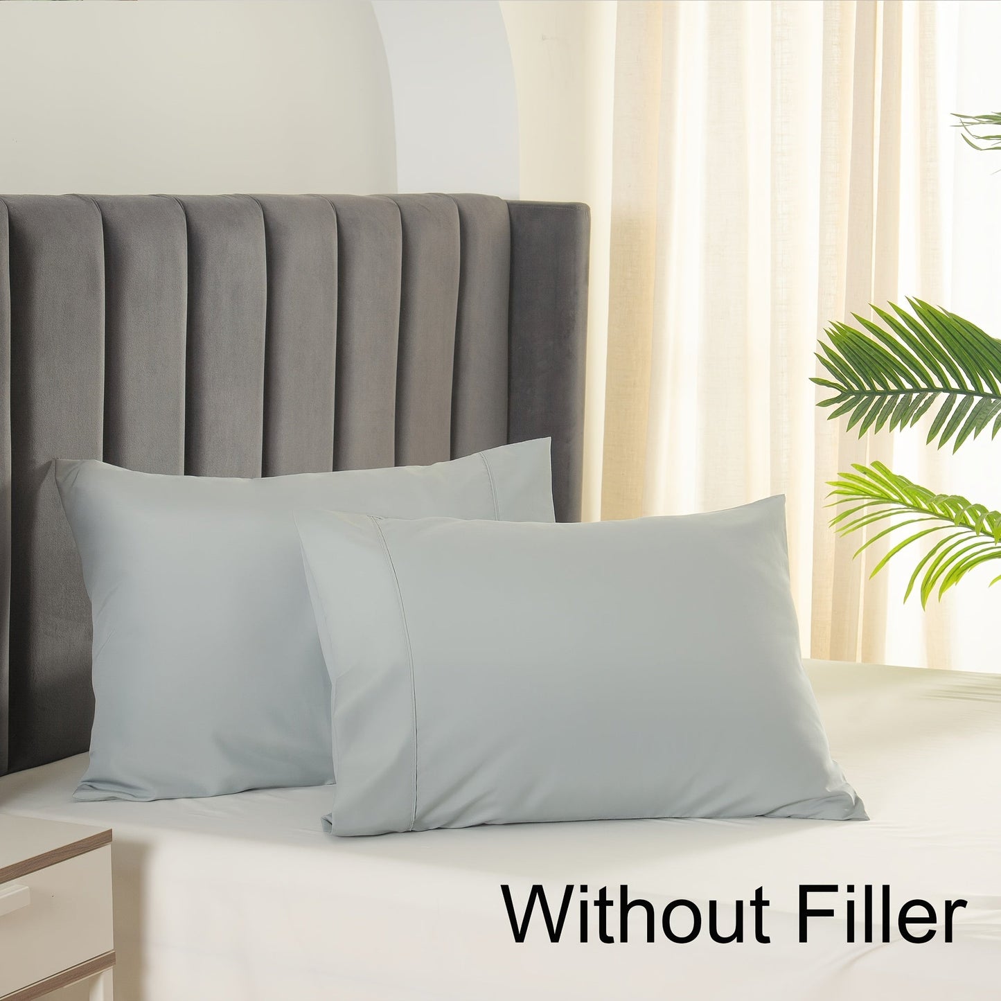 Get a set of two brushed polyester pillowcases that feature a soft and breathable fabric with an envelope closure. These pillowcases come in a solid color and are machine washable with no embellishments. They are constructed with woven sanded