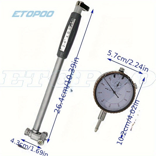 1pc Iron & Plastic Dial Bore Indicator Gauge, 5.08cm - 15.24cm depth, 0.0cm Precision, Uncharged Manual Operation