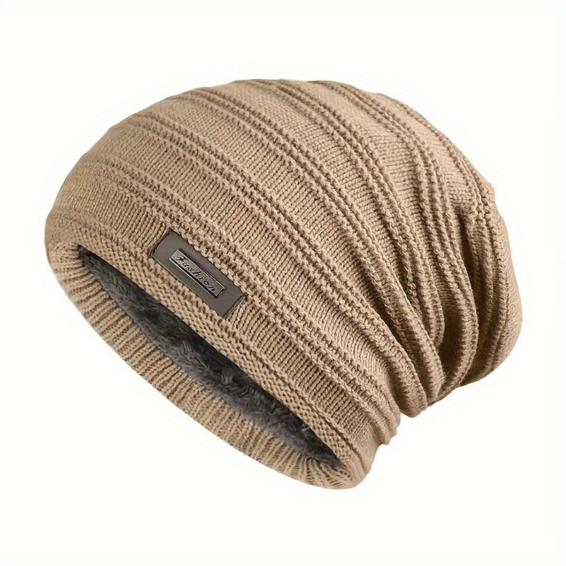 Versatile Knitted Hat for both Men and Women, Features Double Layer and Plush Velvet Lining - Perfect Gift Option