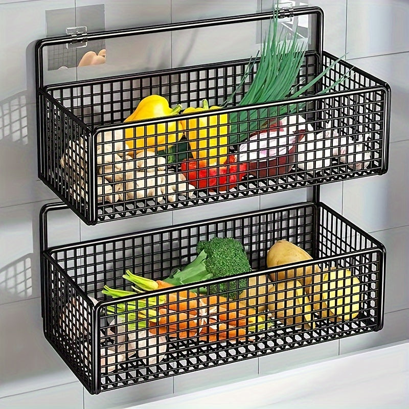 Kitchen Storage Rack made of Cast Iron, Wall-Mounted for convenience. Functions as a Spice Organizer, safe for food contact. Can hold Herbs, Vegetables, and Condiments. Supports up to 22kg of weight.