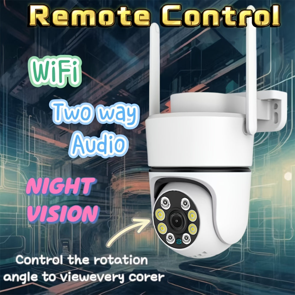 Introducing the YIIYRY Outdoor WiFi Security Camera - Experience wireless 1080p surveillance with night vision, two-way audio, PTZ rotation, USB powered design. Made of durable ABS material, this camera offers optional cloud storage and is compatible