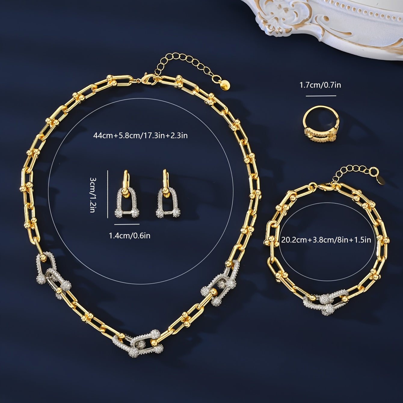 A set of four pieces of trendy European and American luxury zirconia jewelry, perfect for weddings, engagements, daily wear, holidays, social gatherings, and couple gifts. This elegant and durable set is hypoallergenic and ideal for summer.