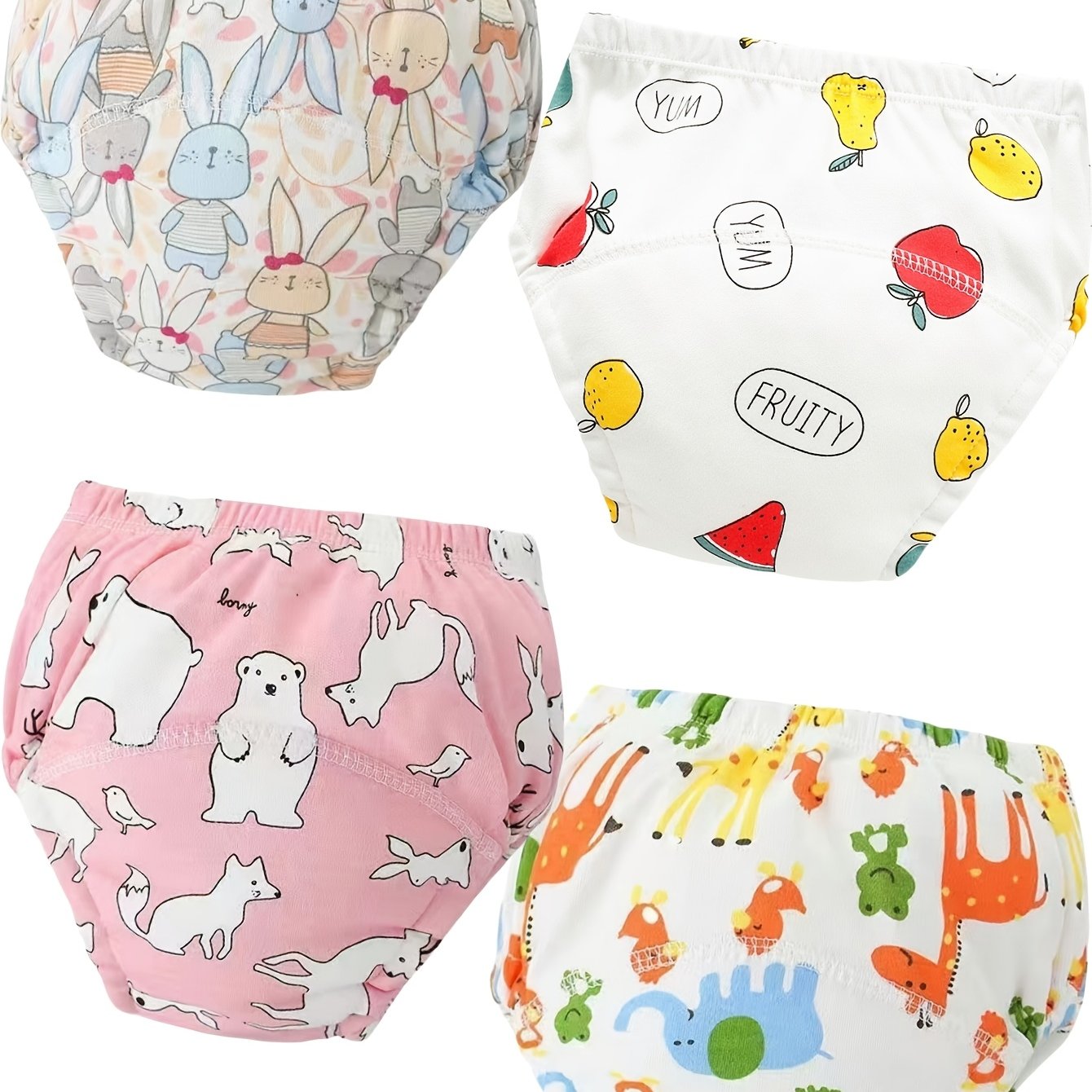 4 Boys' Cotton Training Pants – Comfortable, Breathable, Absorbent Potty Training Diapers with Animal Patterns (Space, Whales, Dinosaurs, Floral) – Machine Washable, All-Season Use