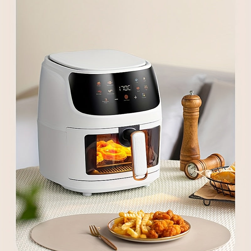 Visual air fryer with color touch screen, perfect for fries, chicken, and steak, with multiple functions for home use.