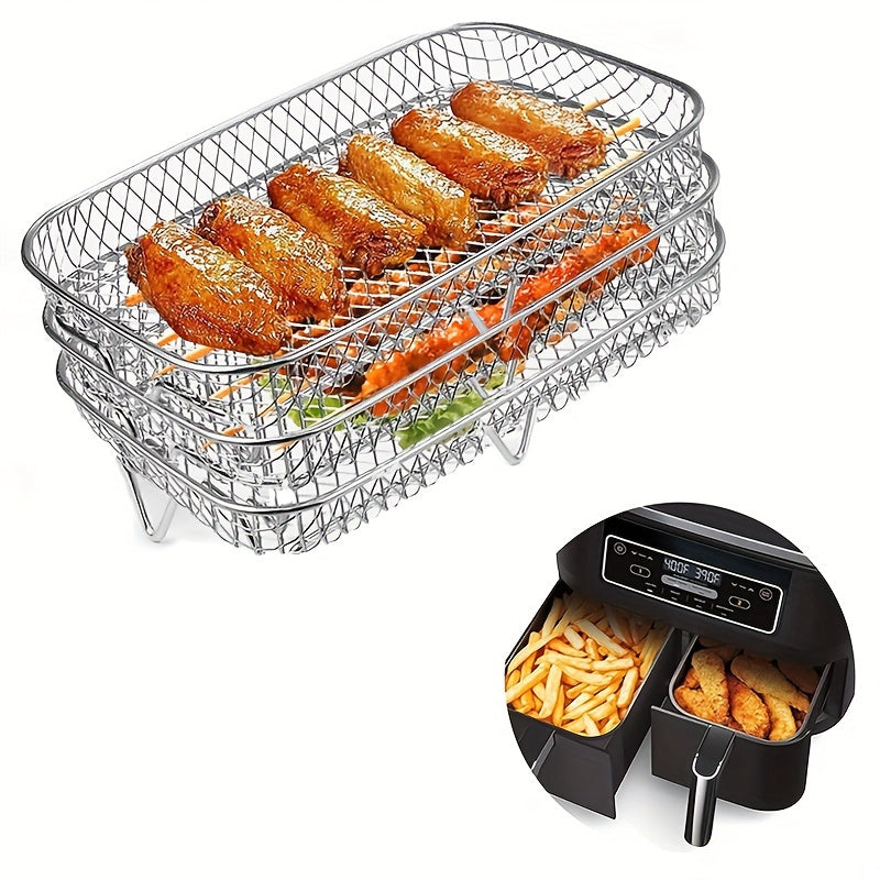 304 Stainless Steel Air Fryer Rack, 3-Tier Dehydrator Stand, Versatile Baking Accessory, Food Safe Material, Compatible with Ninja, AF300UK, AF400UK & Most Air Fryers