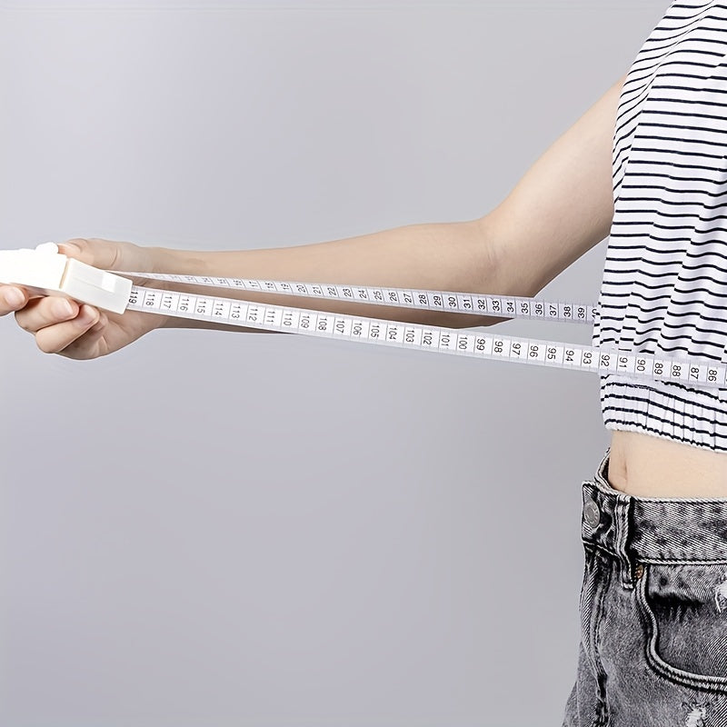 1pc 60-Inch Retractable Measuring Tape for waist, chest, and thigh circumference. Home use, with locking mechanism, made of plastic material. Dimensions: 8.99 x 5.49 cm.