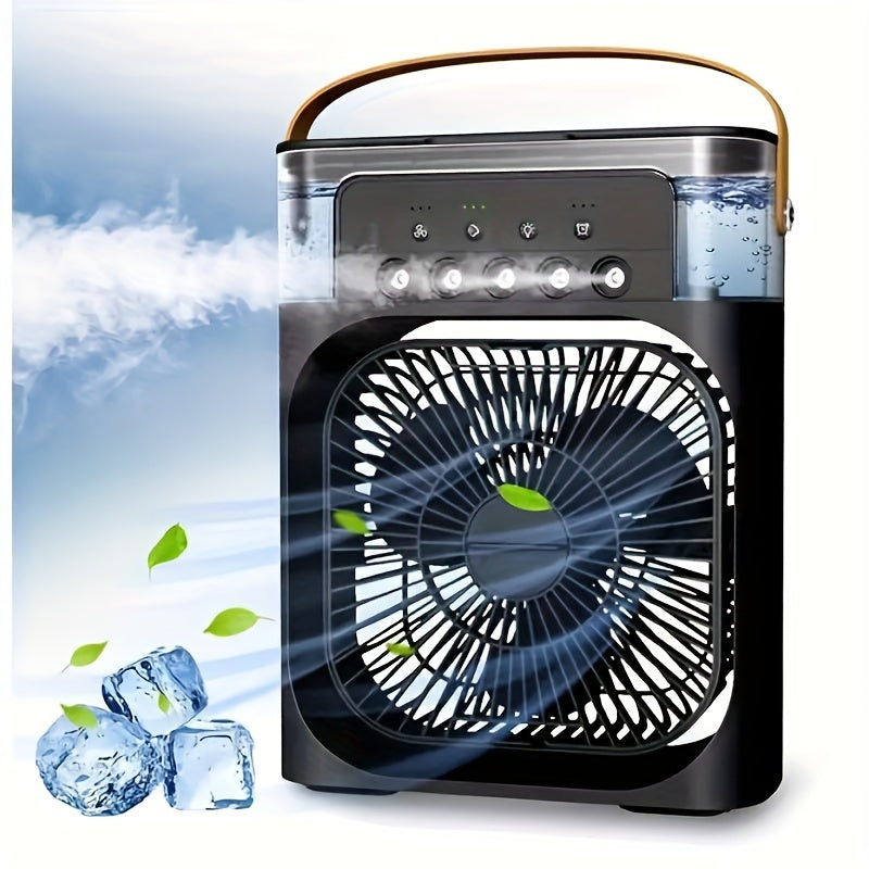 5-in-1 1200ML Desktop Electric Fan with Humidification and 5-Speed Air Conditioning. USB Type-C connectivity, suitable for home, office, gym, and on-the-go use.