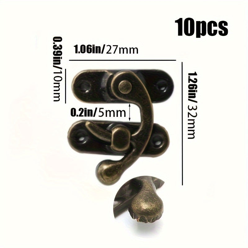 10pcs Antique Bronze Iron Padlock Hasp Hook Locks, 27x32mm with screws included. Ideal for mini jewelry boxes and furniture hardware. Also suitable for decorative or brass finish locks.