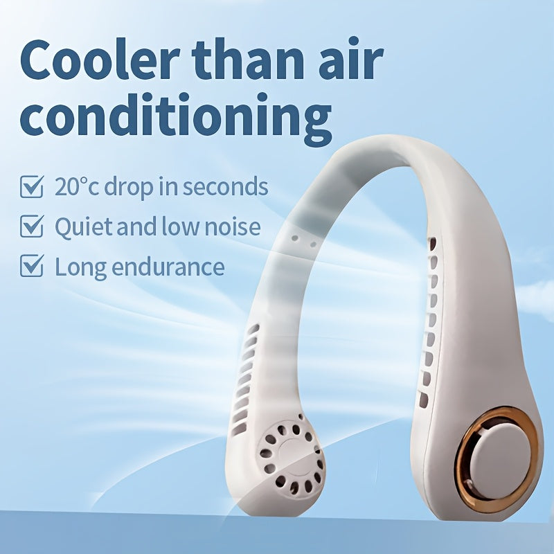 Introducing the JKUOO 2025 Portable Neck Fan - Featuring Ice-Cool Technology, Quiet Turbo Motor, and USB Rechargeable. This Wearable Mini Fan provides Fast Cooling for both Indoor and Outdoor use, making it the perfect gift for Father's Day, Mother's