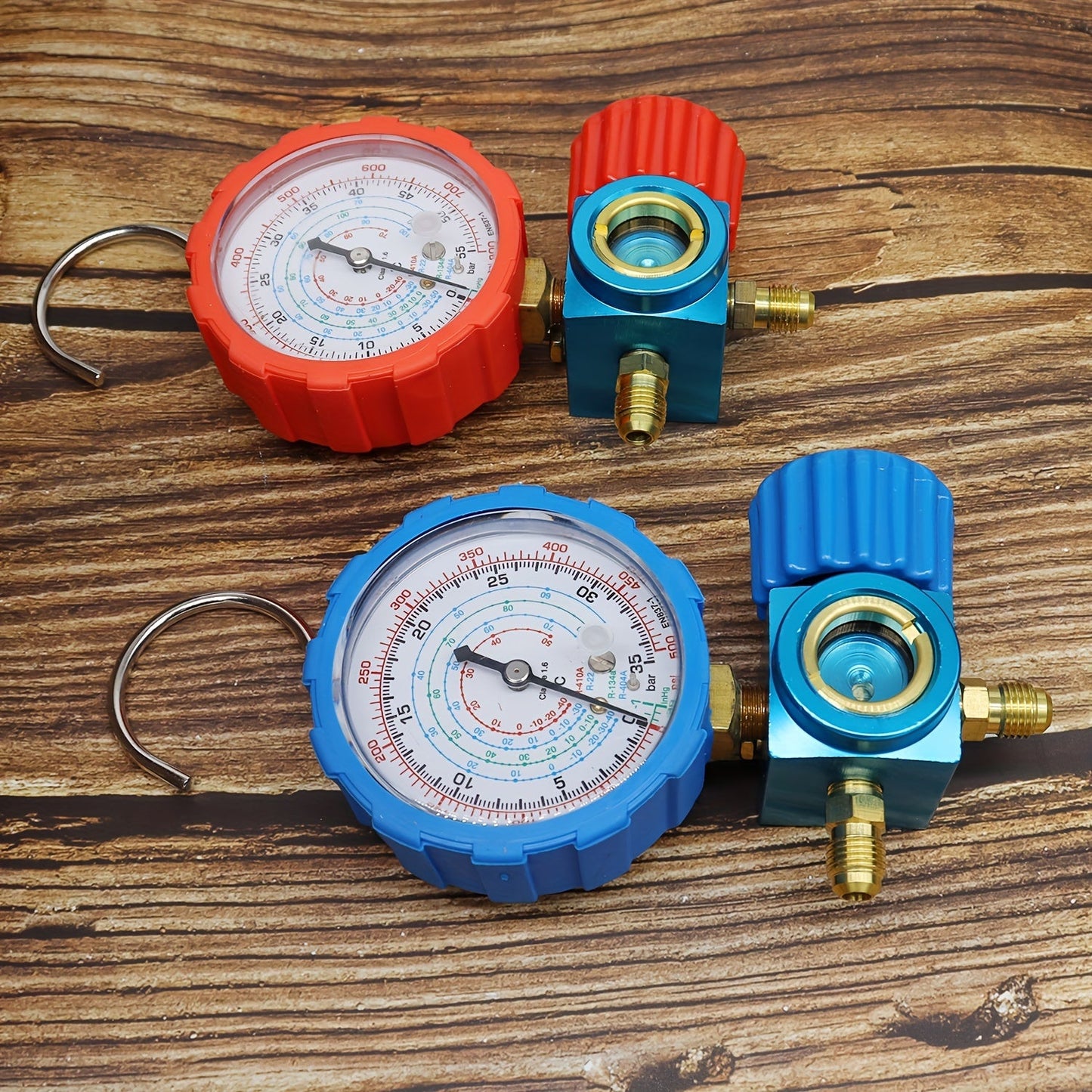 Three-Way Manifold Pressure Gauge Valve for R407C, R22, R134a, R404A Refrigerants, Compatible with Red/Blue Tool Air Conditioner