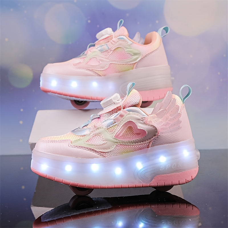 Breathable, durable, and stylish girls' light-up roller skates with rotating buckle closure.