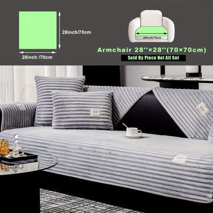 Smile Brand Plush Velvet Sofa Cover: Short pile, non-slip, pet-friendly, modern style. Machine washable. Sofa protector for all sizes. Made of polyester fabric, 250-300g weight.