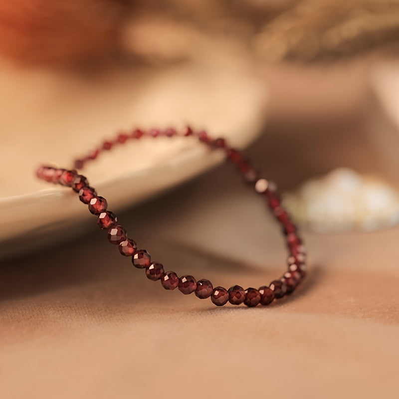 Handmade Garnet Jewelry Set with Simple Boho Style - Includes Faceted Crystal Beaded Necklace and Bracelet - Perfect for Daily Wear and Gifting - Natural Gemstone Birthstone - Hypoallergenic - Dual Layer Silk Thread for a Stunning Wine Red Look.