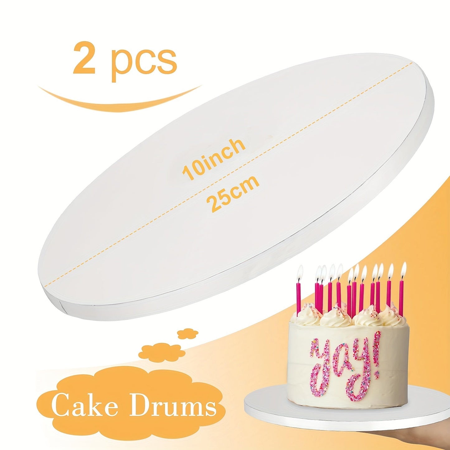 Two pack of 12-inch cake boards, each 1/2 inch thick round cake drum made of sturdy corrugated cardboard. Ideal for decorating and supporting multi-layer cakes. Get your cake decorating supplies now!