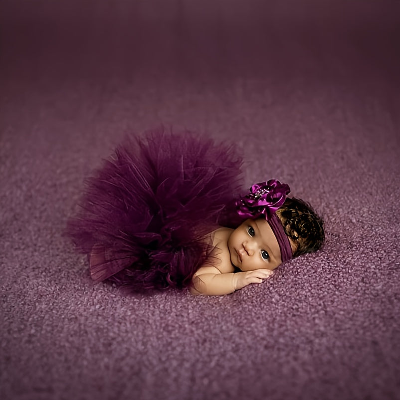 Soft Polyamide Fabric Baby Tutu Skirt and Headband Set in Purple - Perfect for 0-3 Years - Great for Birthdays, Photos, and Special Events - Includes Fluffy Tutu Skirt and Coordinating Hair Accessory.