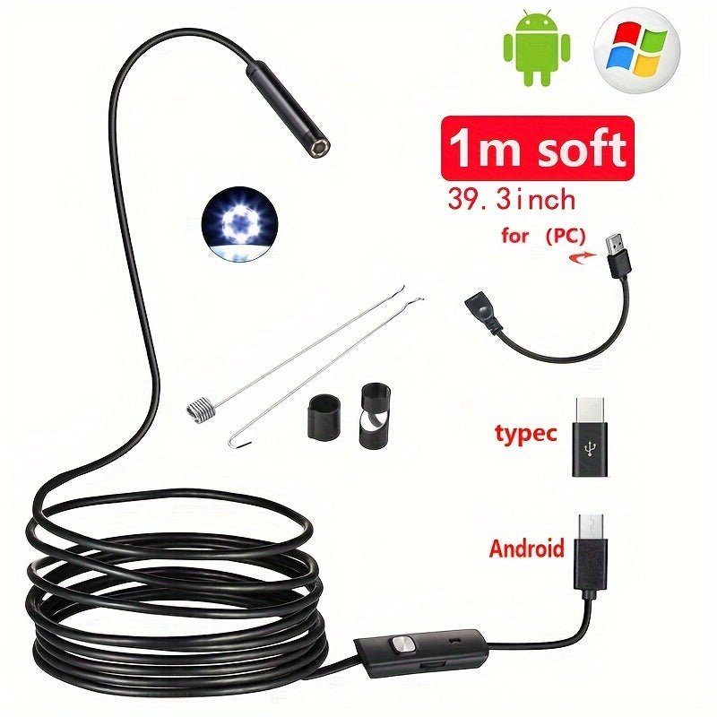 Industrial endoscope camera with 5mm/0.196in diameter for Android phones, ideal for pipeline detection, automotive repair, visual inspections, and air conditioning maintenance, with 1-10m