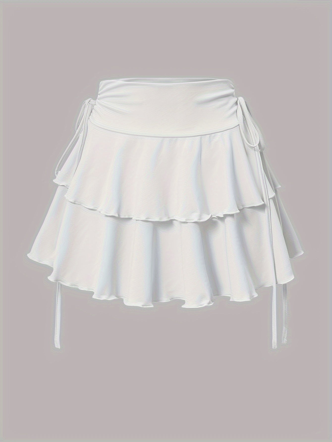 Chic mini skirt with faux drawstring for women - high-waist design, versatile for all seasons, machine washable