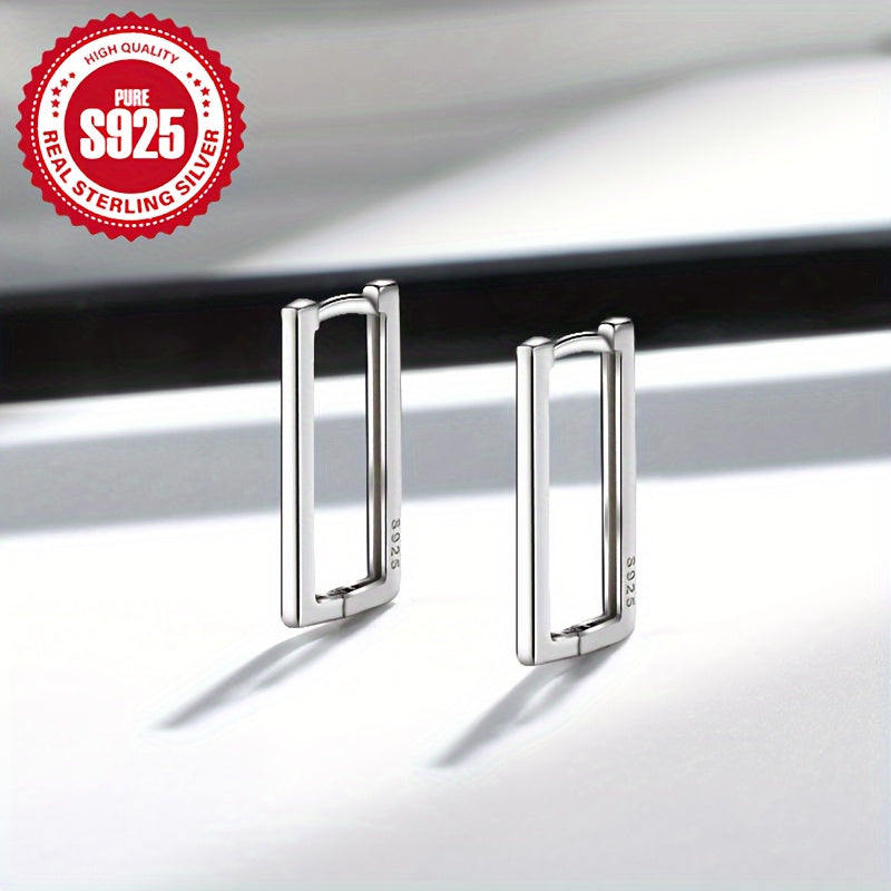 Sleek Geometric Rectangular Earrings for Women - Stylish S925 Silver Design, Lightweight and Hypoallergenic, Perfect for Any Occasion