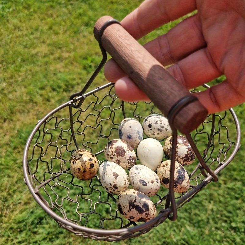 Sturdy Iron and Wood Egg Basket for Farmhouse Décor - Holds 24 Eggs, Ideal for Kitchen Storage and Decoration