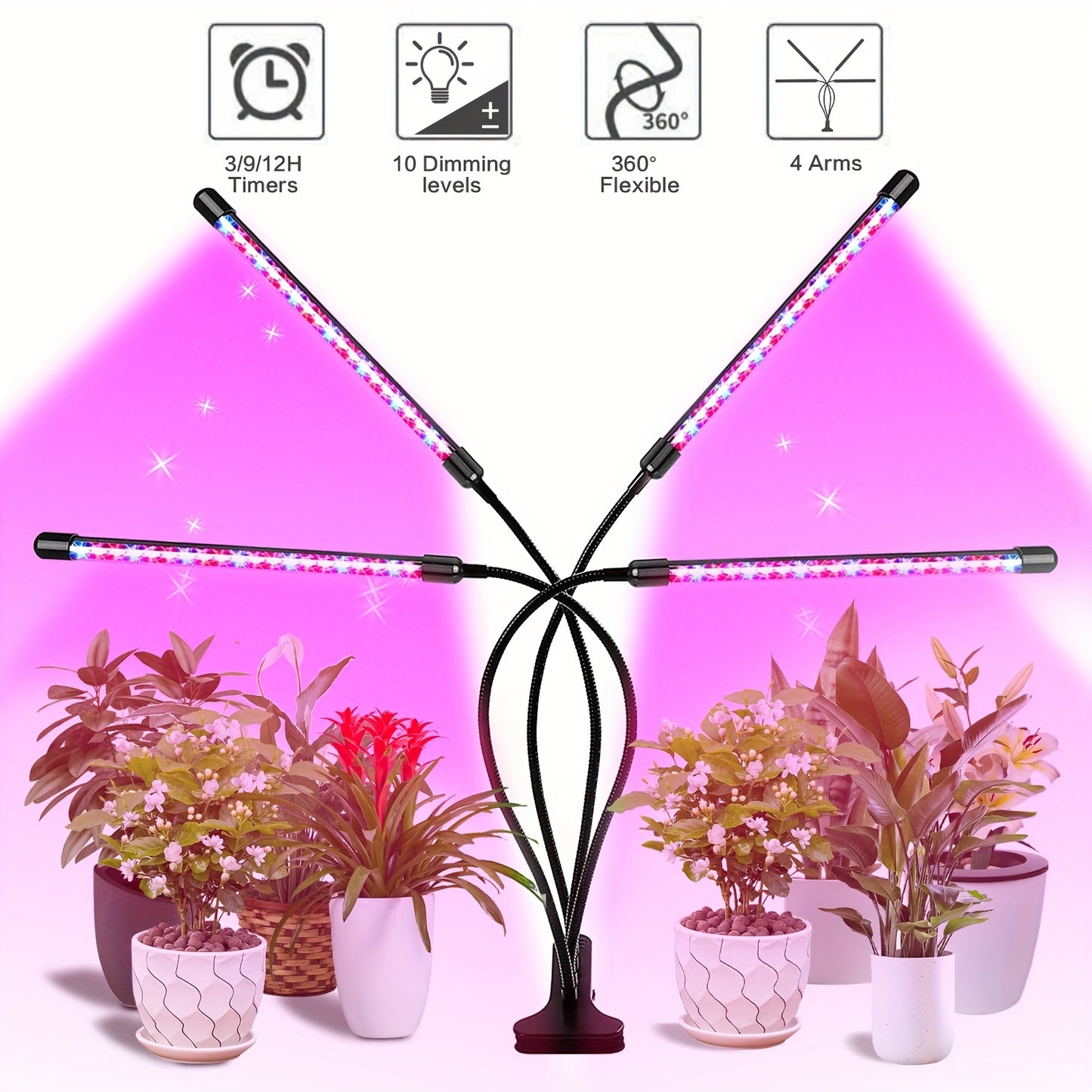 High-intensity LED grow light for rapid plant growth in home gardens, with flexible rotation and automatic timer.