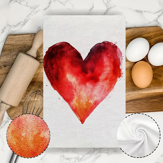 Set of 2 Ultra Soft Kitchen Towels featuring a Valentine's Day Heart Design. These towels are highly absorbent, machine washable and have a contemporary watercolor style. Each towel measures 40.64x60.96 cm.