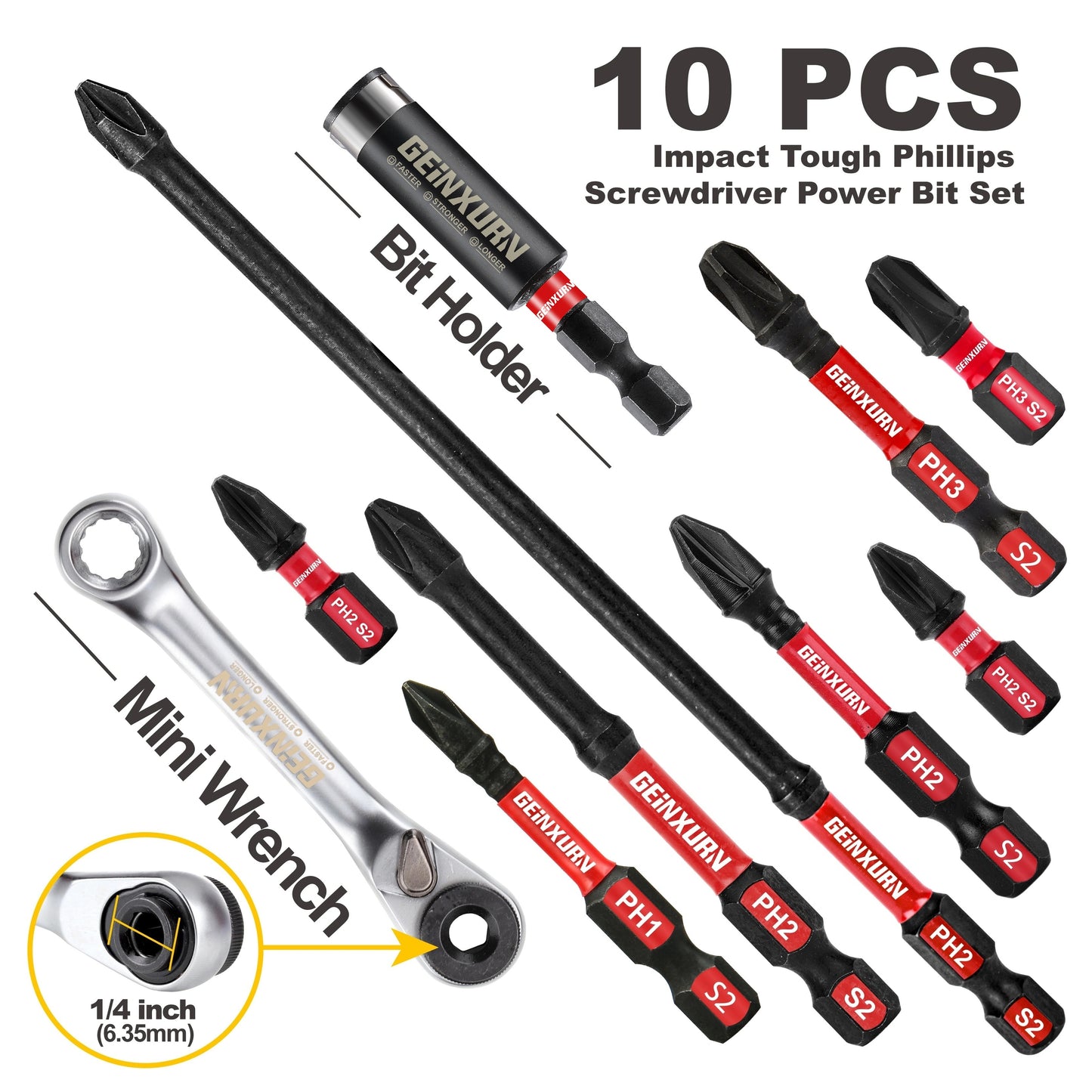 Phillips Impact Tough Screwdriver Power Bit set #1 #2 #3, Insert bit set PH1 PH2 PH3.