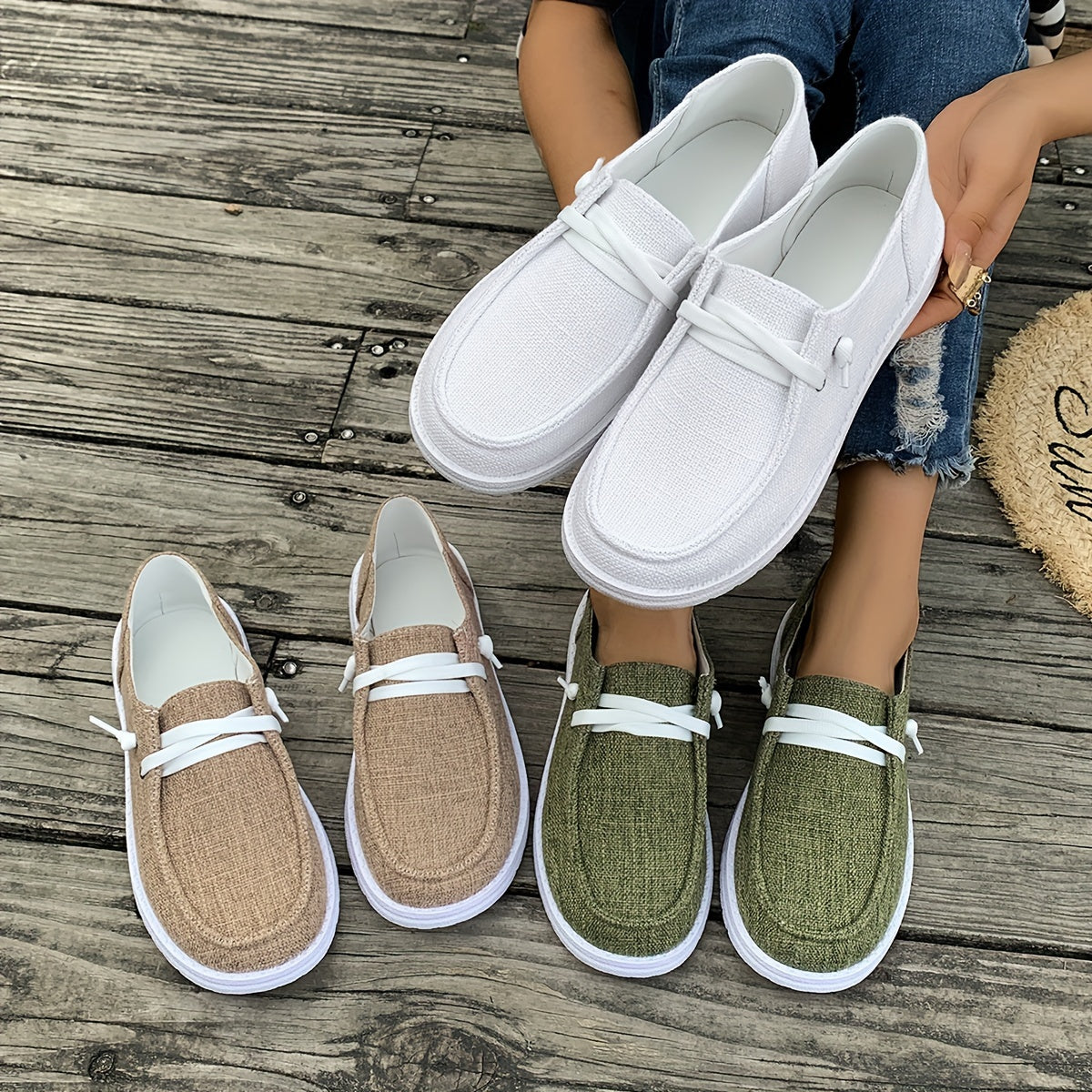 Women's fabric shoes with TPU sole and fabric insole - slip-on casual footwear with plain toe and simple, elegant design. Durable TPU sole, perfect for all seasons.