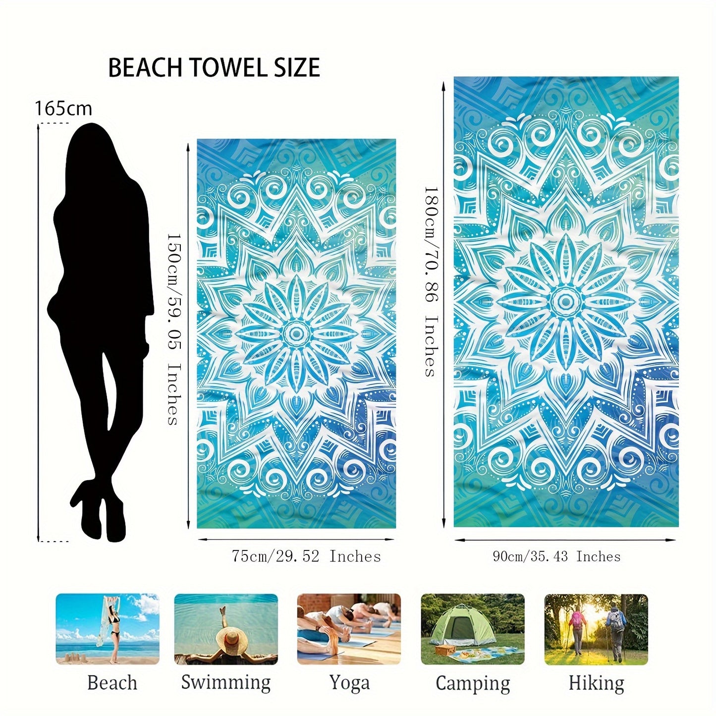 1 Mandala Pattern Beach Towel: Quick-drying, large, and versatile for beach, pool, camping, and travel.