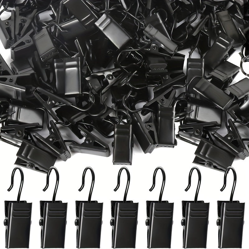 Set of 100 Black Stainless Steel Curtain Clips for Hanging Curtains, Tents, and Party Decor